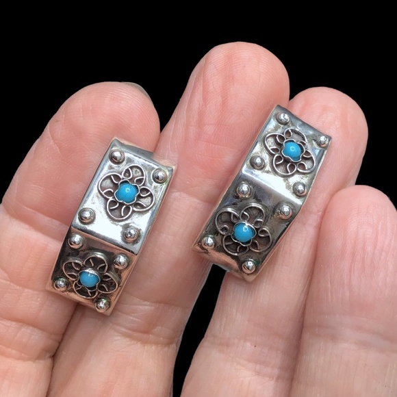 🌺Vintage Taxco Sterling & Turquoise Earrings - Picture 14 of 15